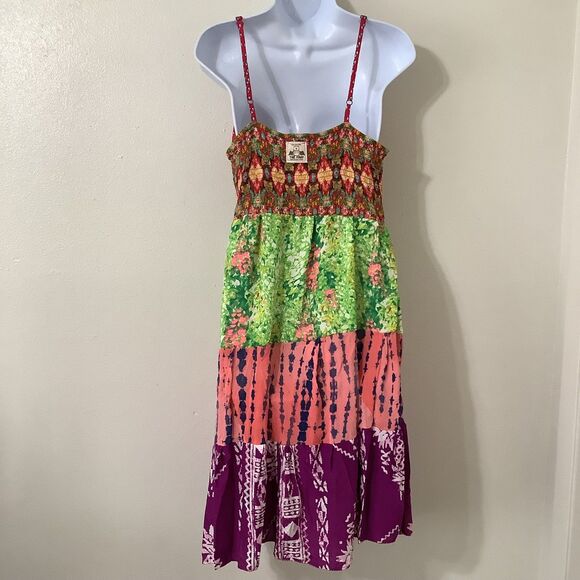 The Find Upcycled Patchwork Colorful Bohemian Hippie Boho Festival Midi Dress M - Picture 5 of 9